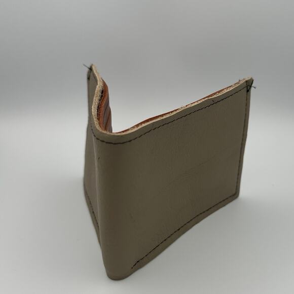 Minimalist Handmade Oaxaca Leather Wallet Beige Slim Bifold Card Holder for Men - Picture 3 of 8